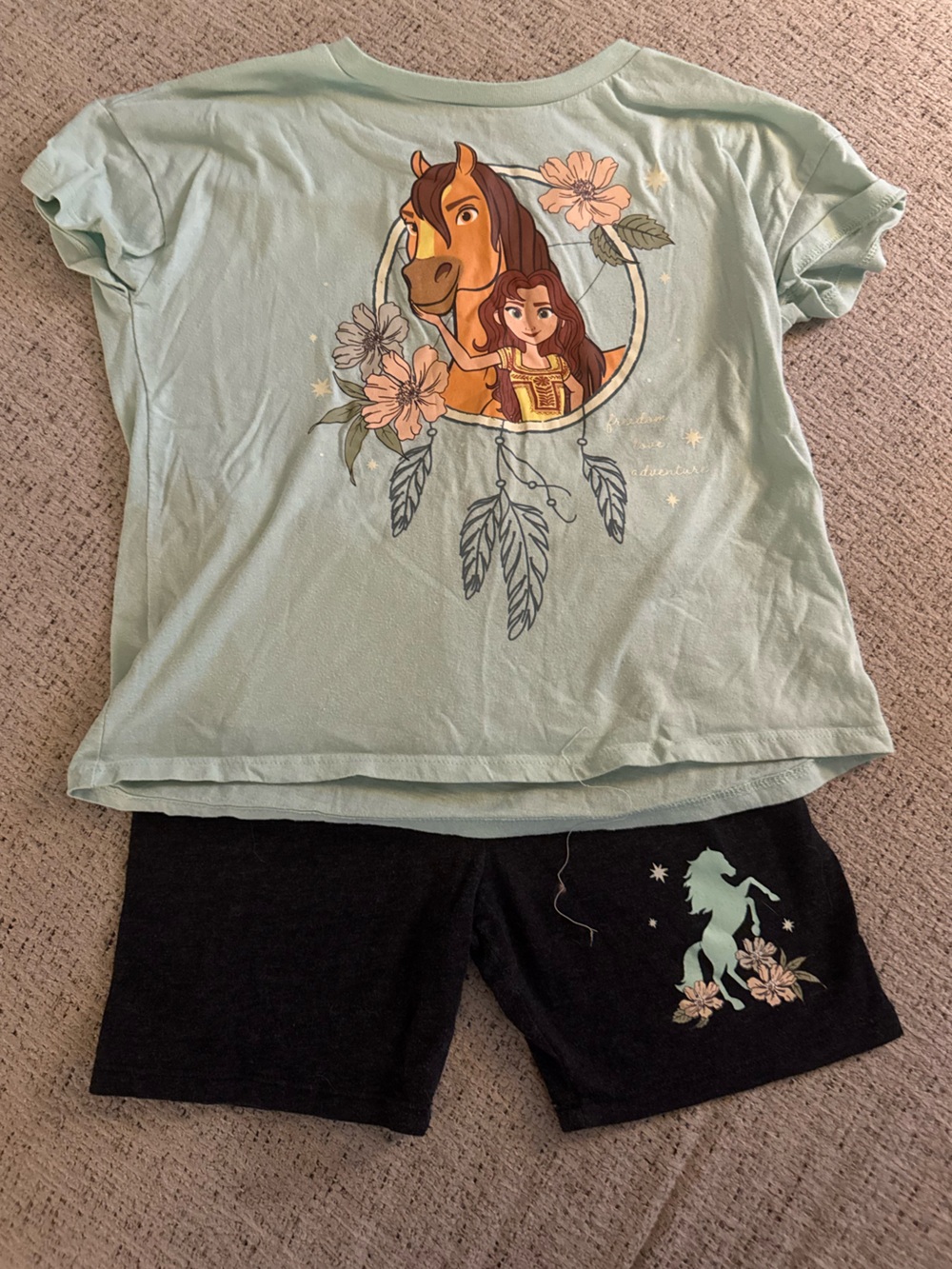 Dreamworks Mint Green Top & Black Shorts Horse Pajama Set